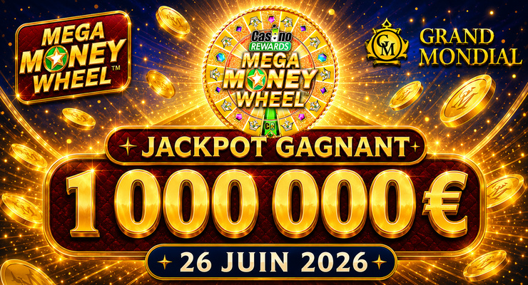 Jackpot de 1 Million Gagné au Jeu Mega Money Wheel Casino Rewards au Grand Mondial Casino
